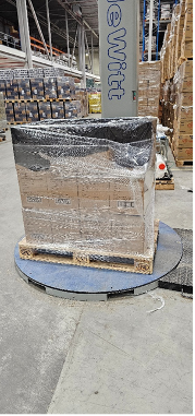 Wrapped pallet on a stretch-wrapping platform