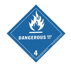 Class 4 dangerous when wet hazard label