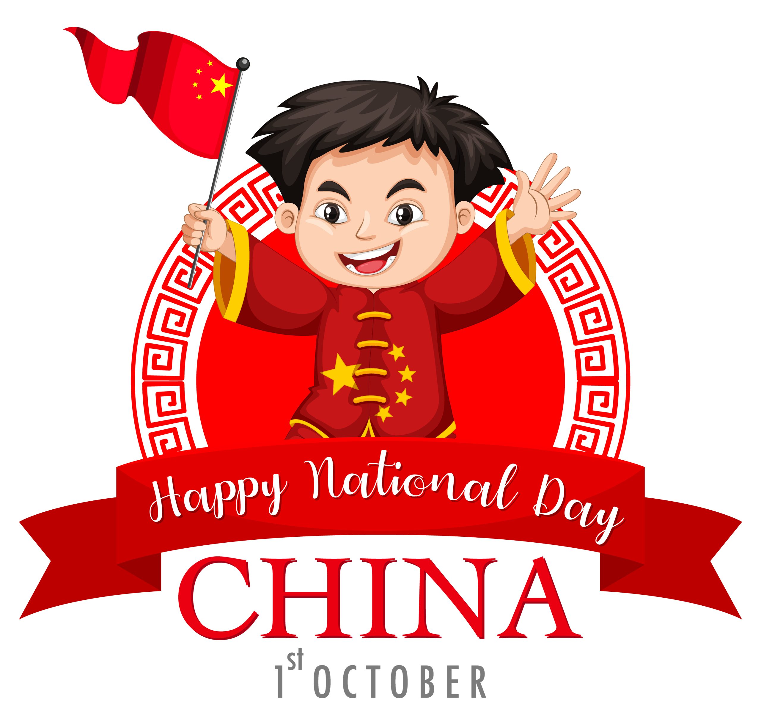 Illustration of a child holding a Chinese flag for National Day