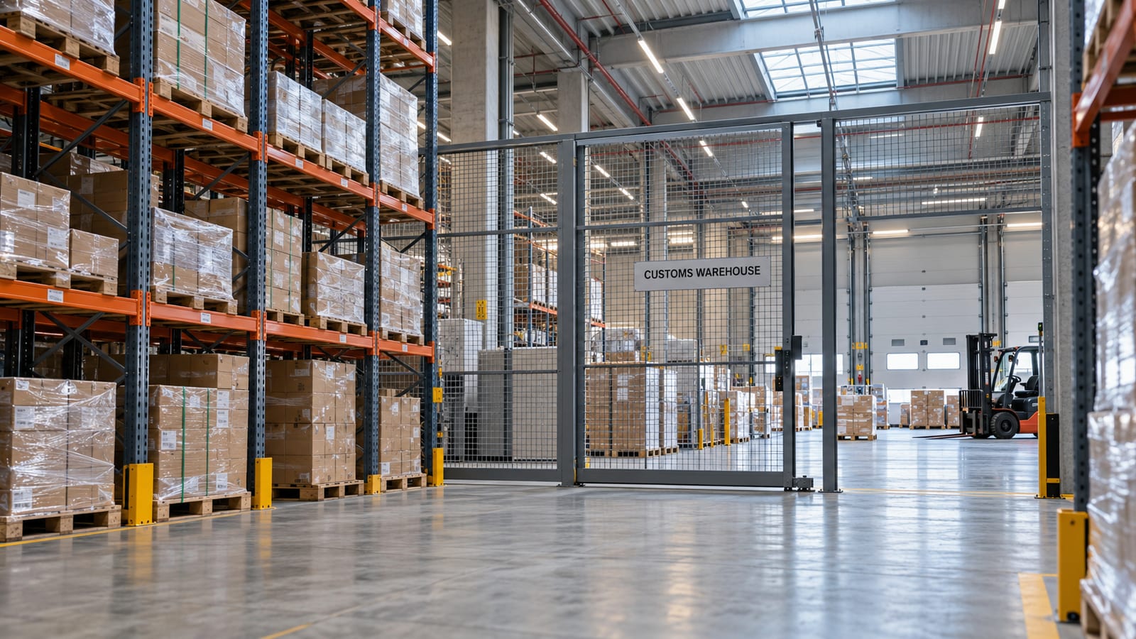 Warehouse storage zone for goods requiring customs coordination